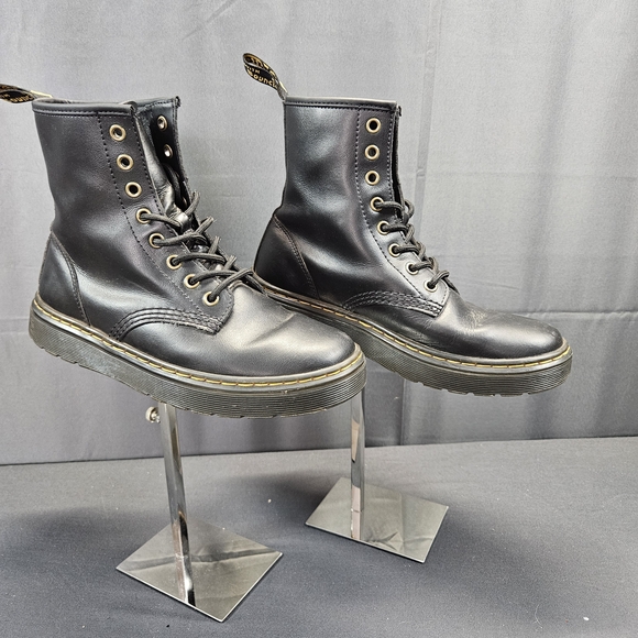 Dr. Martens Zavala Vegan Leather Combat Boots Black Lace Up  Men Sz 6 Women Sz 7